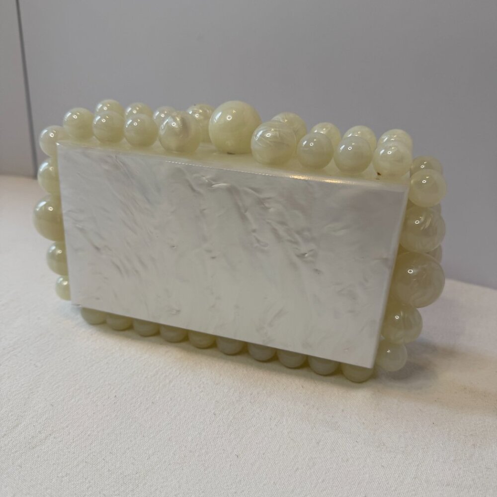 Ivory Acrylic Clutch‎  Pearlized Beaded Purse